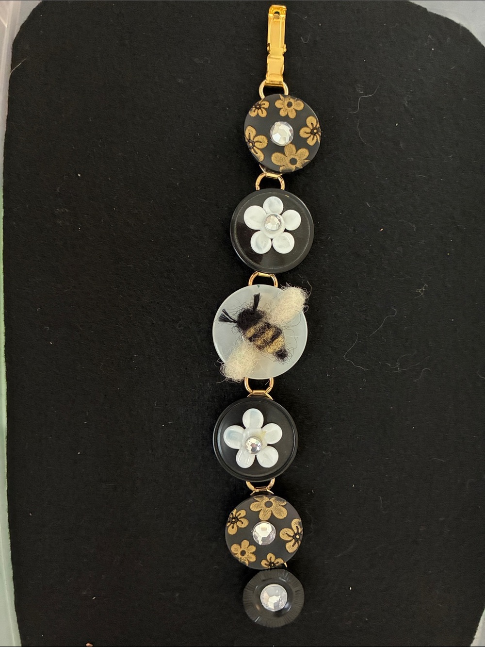 Handcrafted Black and Gold Bee Motif Bracelet